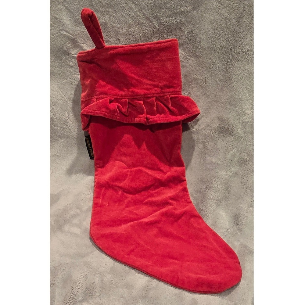 Simply Southern Pink Velvet Christmas Stocking Ruffle Cuff Holiday Decor READ